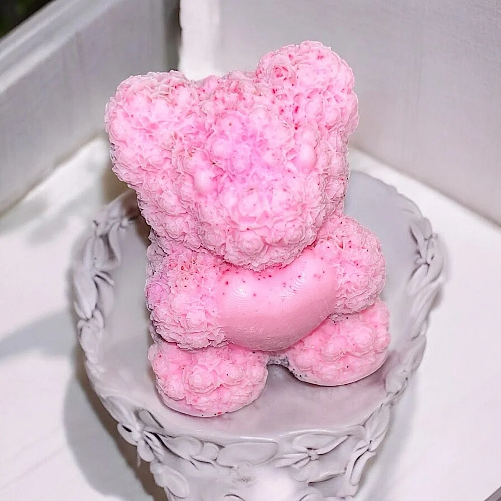 Rose scented handmade 3D rose bear soap 3x2 inch 4oz